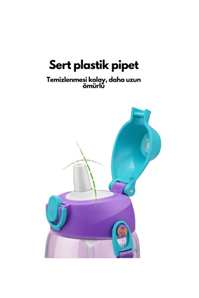 Uzspace Small Size 480ml Tritan Children's Water Bottle with Case, Hanger, With/Without Straw, Two Separate Lids