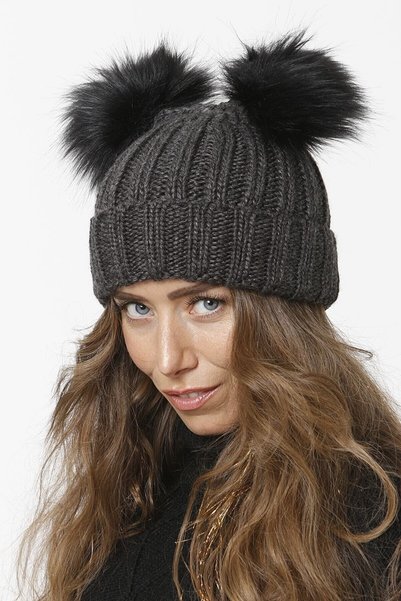 emybox Folded Braided Beanie Double Pompom Women's Winter Colorful Knitted Hat