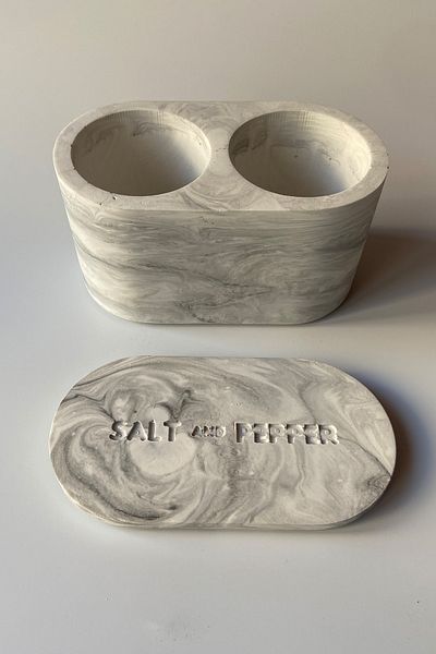 sin istanbul 2 Compartment Salt and Pepper Shakers with Lid Concrete Marble Pattern