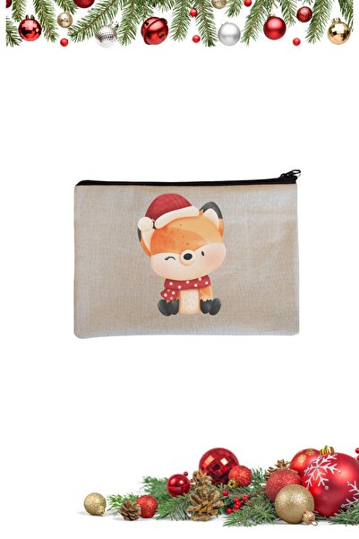 HCG TASARIM Clutch Yeni Yıl Bez Baskılı Makyaj Çantası Organizer