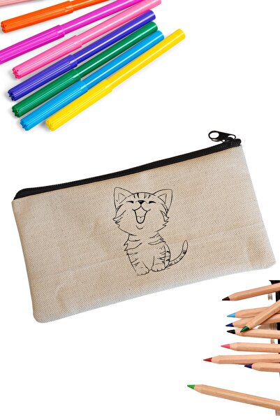 HCG TASARIM Kalem Kutusu Tasarım Bez Baskılı Kalemlik Makyaj Çantası