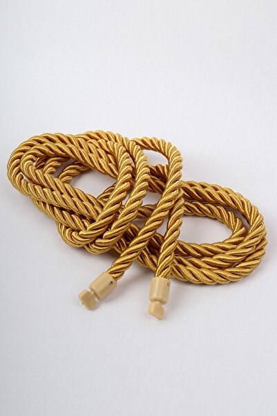 PerdeClick Gold Renk Klasik Kordon Kruvaze Tül Perde Fon Toplama Halat 300 Cm