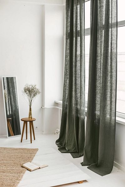 miyolin Washed Linen Curtain with Cornice, Washed Linen Background Curtain, Single Wing Non- Pleated