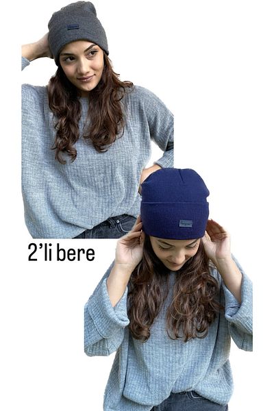 laviyonsa 2-Piece Basic Double Layer Thick Embroidered Beanie