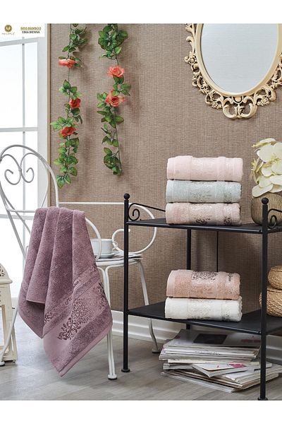 Z&N STYLE My mother Miss Bamboo Bienna 50x90cm. Dowry Hand & Face Set of 6 Luxury Towels (BAGED, 70% BAMBOO FIBER)
