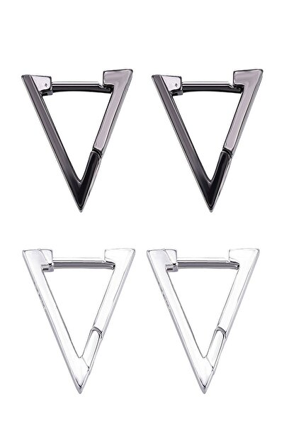 TREND COLLECTİON 2'li Üçgen Çelik Küpe Set 2 Çift Paslanmaz Küpe Kadın Erkek Unisex 316l Çelik Küpe