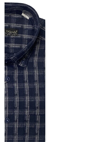 TWO HANDS Чоловіча класична зимова вовняна картата сорочка темно-синього кольору 3172