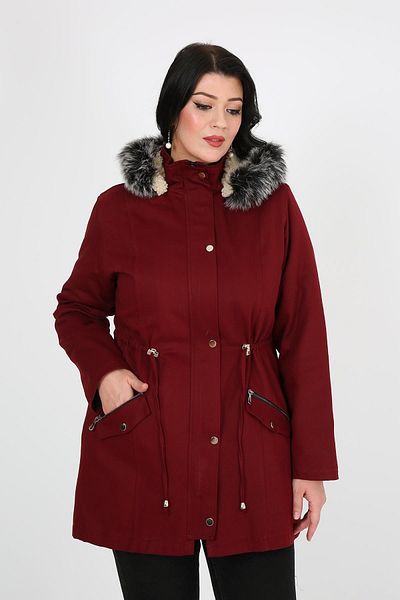 By Alba Collection Palton Scurt De Damă Gabardină Curly Inside Plus Size Roșu Claret