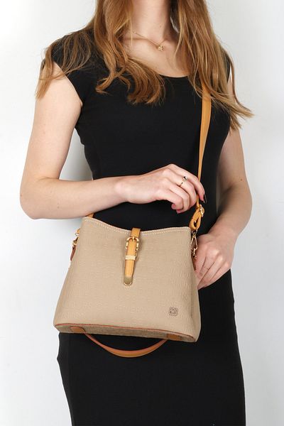 By Hakan Byhakan Dm-1270 Embossed Hand and Shoulder Bag Mink-camel