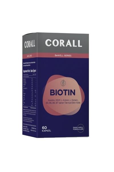 CORALL Biotin 60 Kapsül - Keratin Msm L-arjinin L-sistein Vitamin B3 B5 B6 B7...