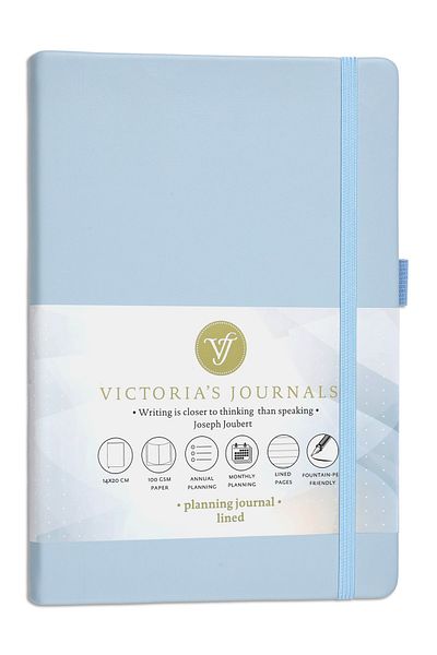 Victoria's Journals Caiet Venzi cu copertă rigidă elastică cu linii nedatate 14x20 cm frunze groase - albastru pastel