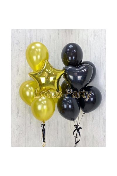 LOTUS PARTY Special Day Balloon Set - Gold - Black Latex Balloon - Star And Heart Foil Balloon