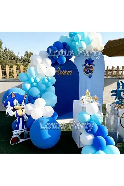LOTUS PARTY 80 Pieces - Sonic Themed Balloon Chain Set - ( White - Navy Blue - Blue Balloon )
