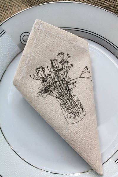 Emtory Home 6 Pieces Floral Vase Patterned Natural Linen Serving Napkin