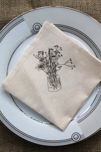 Emtory Home 6 Pieces Floral Vase Patterned Natural Linen Serving Napkin