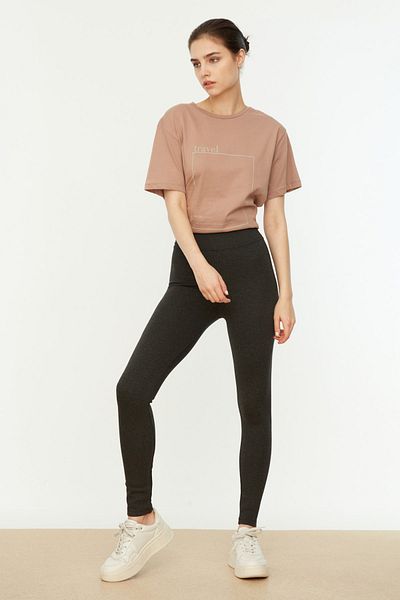 Trendyol Collection Antracite Recovery Pletené legíny s vysokým pasem a elastickým pasem TWOAW20TA0087