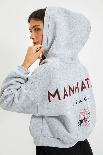Trendyol Collection Šedá zadní potisk Detailní, s kapucí, tlustý fleece uvnitř pletená mikina TWOAW22SW0711