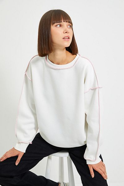 Trendyol Collection Ecru Oversize/Wide Fit Karyoka Prošívaná tlustá fleecová pletená mikina TWOAW22SW0267