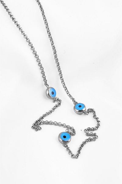 EUROMODA Chained Steel Necklace with Steel Evil Eye Bead Design