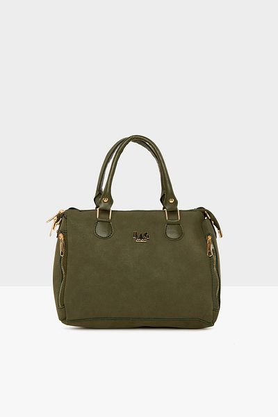 Bagmori Khaki Women's Vertical Double Zipper Nubuck Bag M000007678