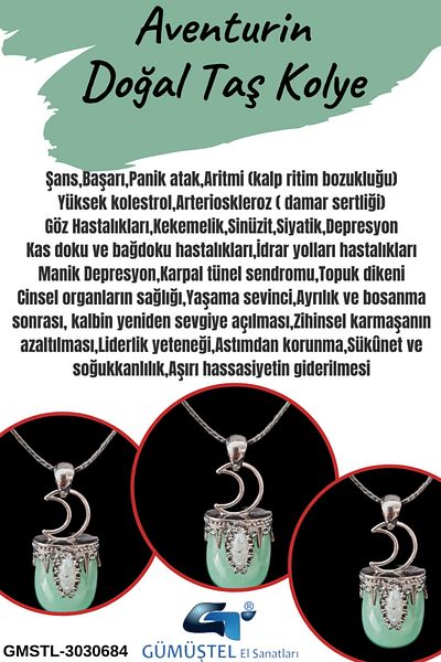 GÜMÜŞTEL EL SANATLARI Certified Aventurine Natural Stone Necklace Design Aaa Quality Surprise Gift