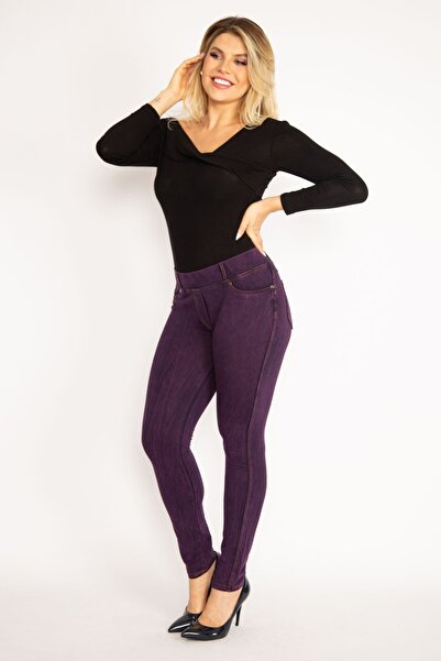 Şans Plus Size Leggings - Purple - Normal Waist