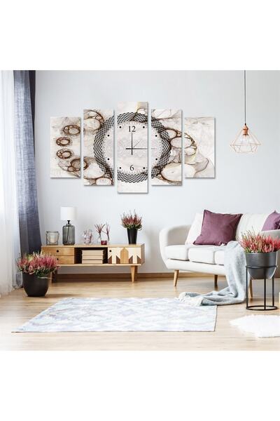 TabloLife Dalgalar Saatli 5 Parçalı Kanvas Tablo 75 X 150