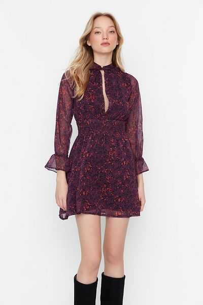 Trendyol Collection Μωβ Γραβάτα Λεπτομερές Υφαντό Φόρεμα TWOAW23EL00561