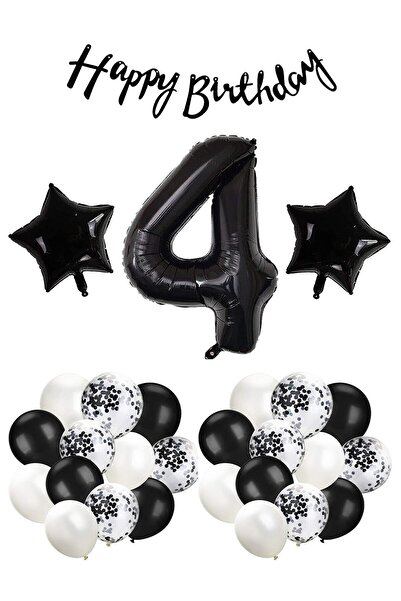 MFM Σετ μπαλόνια με μαύρο φύλλο για πάρτι 4 ετών