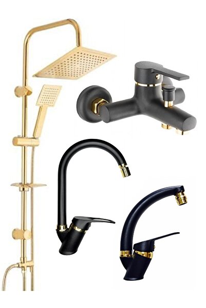 Fulcie Armatür Kare Gold Robot Duş Seti, Siyah Gold Banyo, Siyah Gold Lavabo ...