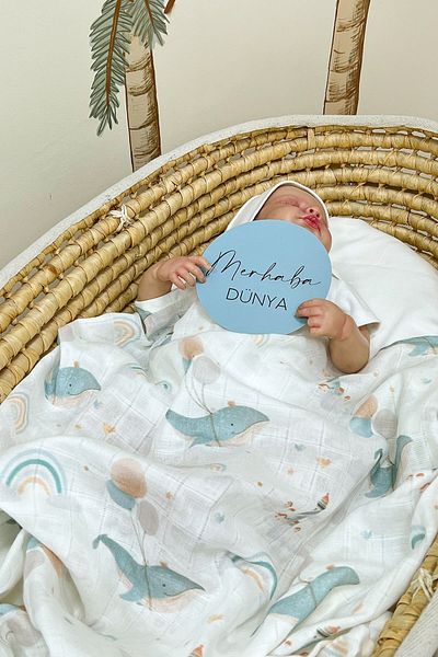 Tuğba Kuğu Newborn Muslin Blanket and Memory Cards Set - Turkish
