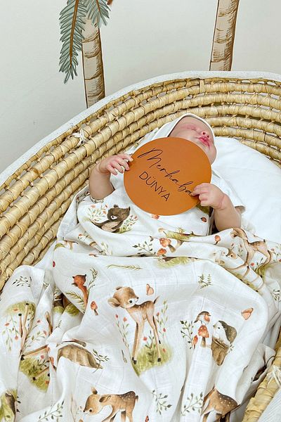 Tuğba Kuğu Newborn Muslin Blanket and Memory Cards Set - Turkish