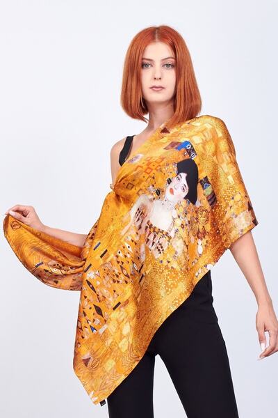 Nomads Felt %100 Ipek Fular Gold Dikdörtgen Gustav Klimt Adele Bloch Bauer