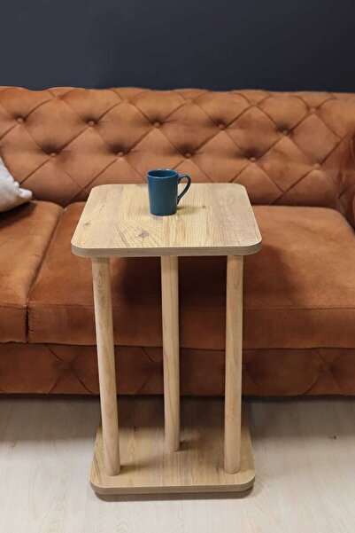 Evnalia Tekerlekli Ahşap Ayaklı Tembellik C-sehpa Zigon Yan Koltuk Laptop Ser...