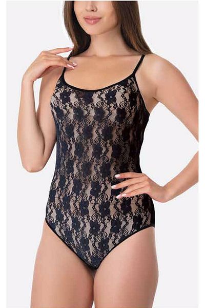 İmer Çamaşır Women's Black Modal Front Lez Lace Back Fabric Rope Strap Snap Body