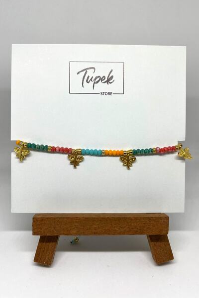 Tupek Store خلخال بخرزة كريستال مع شكل اليعسوب