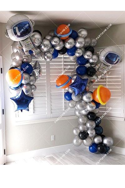 PARTİAVM Astronaut Balloon Chain Full Set Space Galaxy Rocket Balloon Chain Set (pump+chain+adhesive)