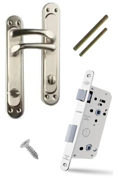 ŞENEL Yapı Market Kumru Nikel Saten Wc Kapı Kolu + Metlox Sessiz Döndürülebilir Dilli Wc Kilit 40-23 Mm Takım