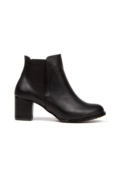 irmona Meri Siyah Deri Lastikli Topuklu Kısa Bot Bottie