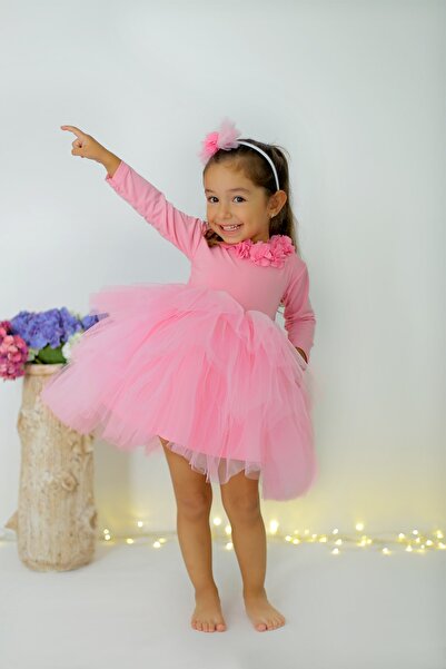 GNL BUTİK Kız Çocuk Çiçek Detaylı Elbise