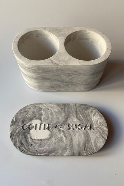 sin istanbul 2 Compartment Coffee Sugar Bowl with Lid Concrete Marble Pattern