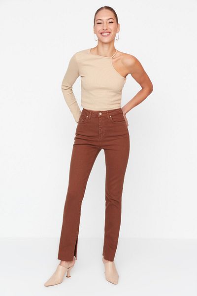 Trendyol Collection Braune Schlitzjeans