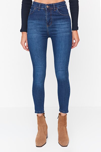 Trendyol Collection Темно-сині джинси скінні з високою талією TWOAW21JE0450