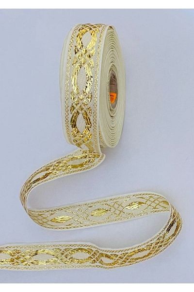 Öztürk Decorative Ribbon. 25mmx2meter. Cream. Yellow Glitter. No:5