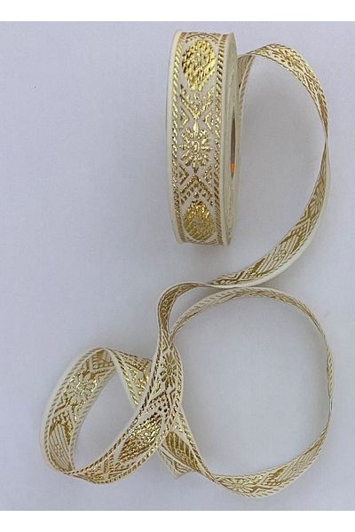 Öztürk Decorative Ribbon. 25mmx2meter. Cream. Yellow Glitter. No:7