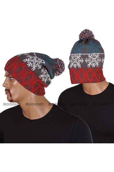 FORUM Unisex Pump Beanie Gray Color Woven Patterned Flexible Model 03201-25012