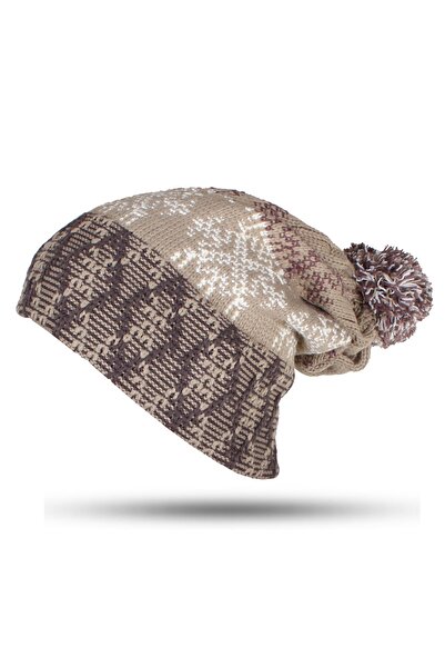 FORUM Unisex Pomponlu Bere Krem Renk Dokuma Desenli Esnek Model 03102-26022