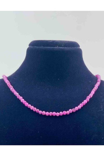 Mucize Taş Ruby Natural Stone Necklace Facet Cut 3 Mm