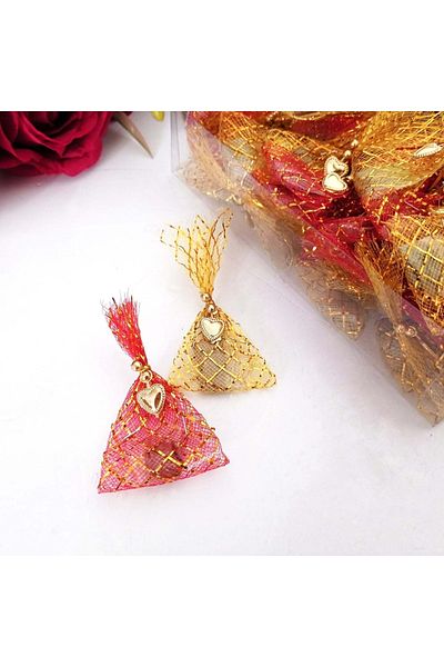 Gelincimherşey 100 Pieces Red Yellow Colored Packaged Gift Heart Mesh Henna