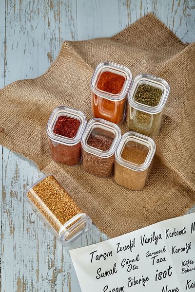 FBZhome 6-Piece Acrylic Spice Jar with Label 250 Ml Storage Container
